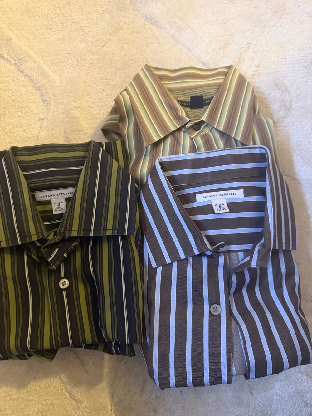 Banana Republic Men's Multi-Stripe Dress Shirts - Olive, Brown & Blue Pairing